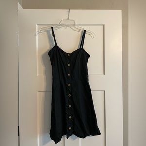 Button Down Strappy Black Linen Dress